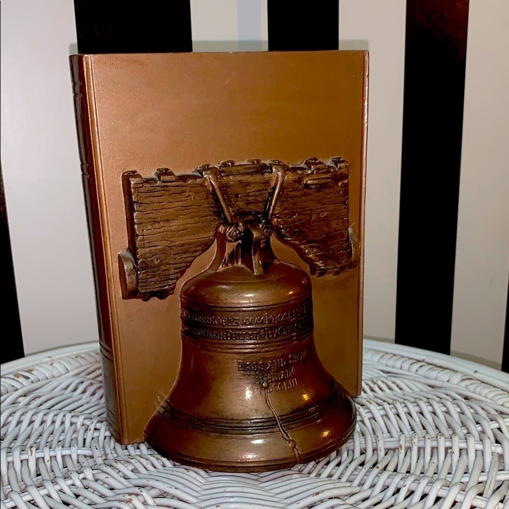 Vintage Ceramic Painted Bronze Liberty Bell Bookend Patriotic Americana Decor